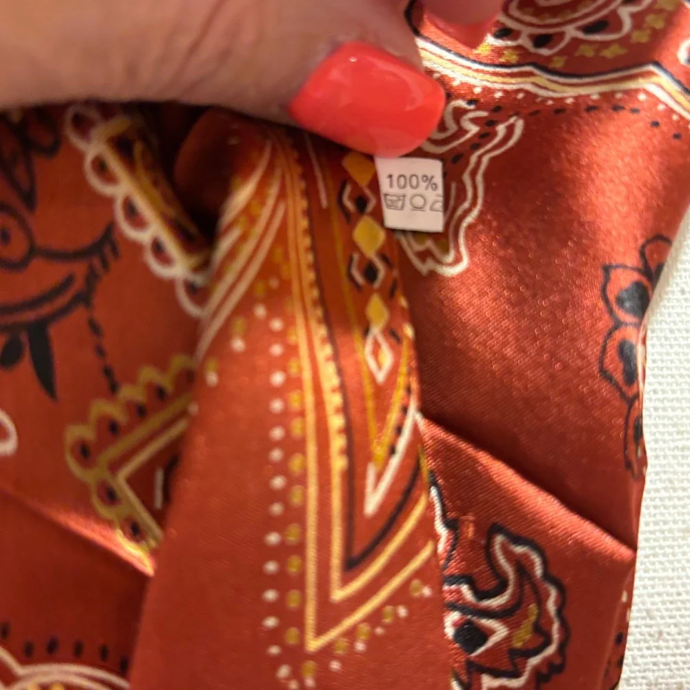 100% Silk‎ Scarf Rust Paisley Fringe Burnout Lightweight Accessory